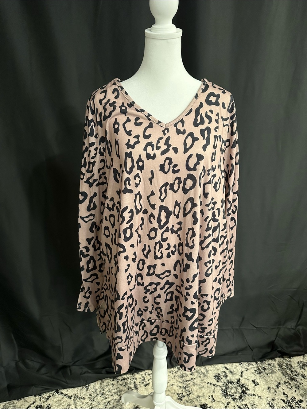 Tan Leopard Print V-Neck Tunic with pockets